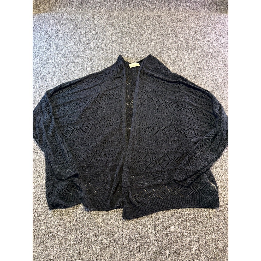 Becool Crochet Knit Cardigan Sweater Womens M/L Black Open Front Relaxed Fit